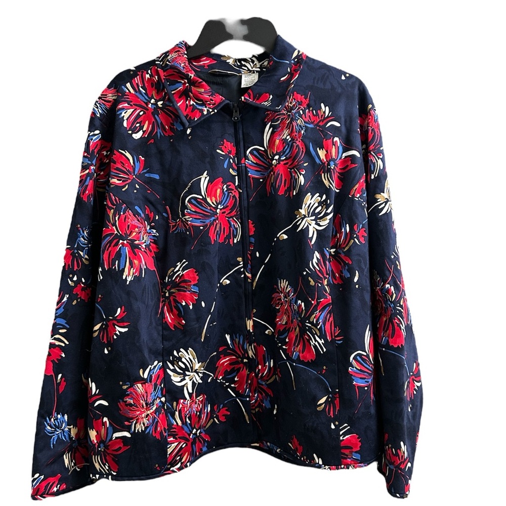 Laura Ashley Woman Size 2X Floral Red White Blue Jacket